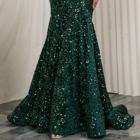 NEW GREEN EMERALD  PARTY PROM SEQUINED SHEATH LONG MAXI Evening Dress AC392 - Picture 5 of 8